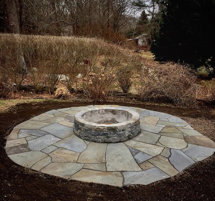 Natural flagstone bluestone patio installed by Joshua's Landscape Design