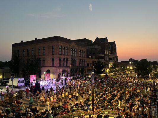 A nighttime concert in The Commons Pedestrian Plaza