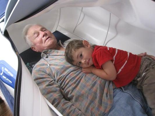 The hyperbaric oxygen chamber is large enough for two!