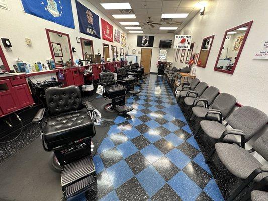 Inside the barbershop.