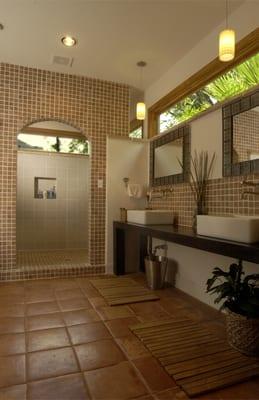 THIS CABANA POOL BATHROOM AND CHANGING ROOM IS SO SPACIOUS.