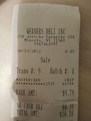 Receipt for western omelette platter