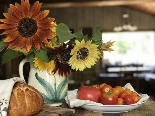 Flowers and produce from the gardens at Leaping Lamb Farm