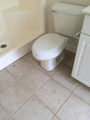 Master bath floors still dirty.