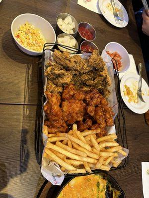 Soy garlic, black pepper, French fries, and rose ddeok bokki