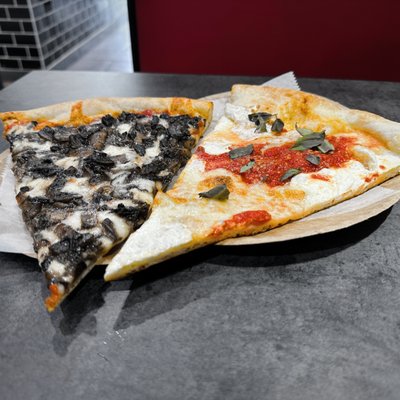 Margherita slice and mushroom slice.