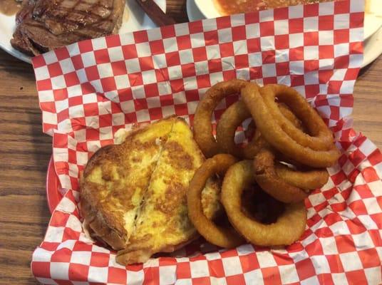 Monte cristo with onion rings