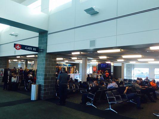 Gate B2 is Delta's designated gate...right next to a kiosk and small bar-restaurant