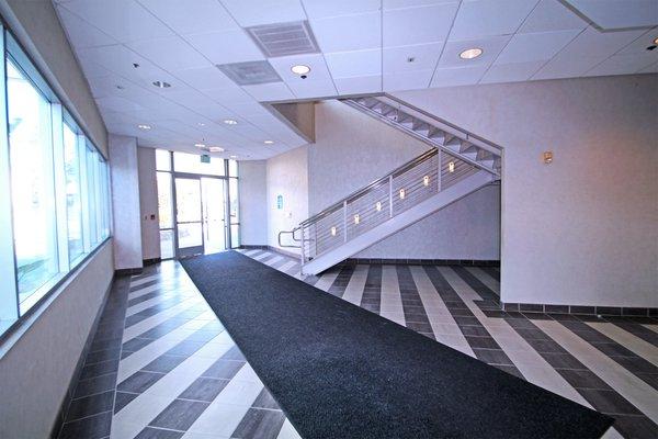 Stairwell to the Southern building is modern and open.