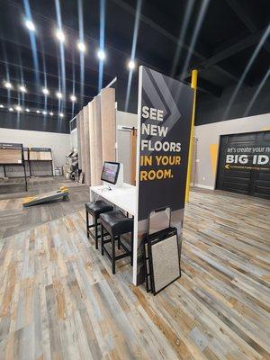 Visit our showroom to use our in-store kiosk where you can upload photos of your space & see new flooring products before you purchase.