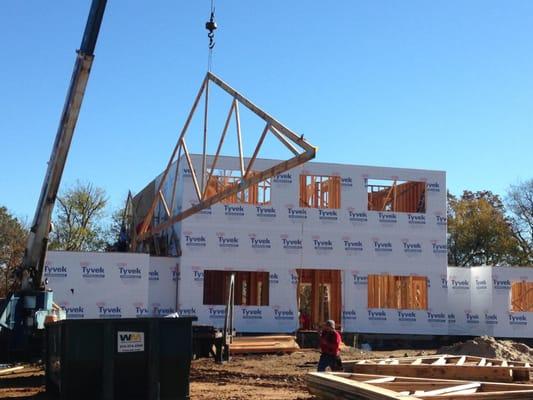 This was a 6500+ Square Foot Home/ New Construction in Fort Smith that we are placing the roof trusses on with a crane...