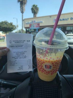 Frozen yogurt. Mango with banana. Smoothie