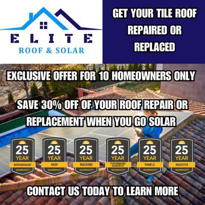 Save 30% of of your tile roofing services when you go solar