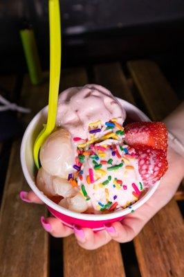 custom strawberry nitrogen ice cream