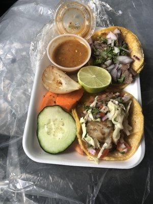 Lengua, pescado (fish) taco@2.50