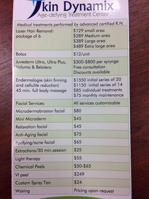 Pricing list as of 11/6/14