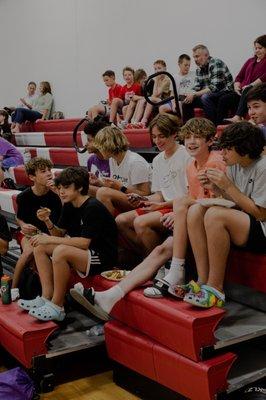 Charity game crowd with Chicken and fries provided by donation of Chicago's chicken shack.