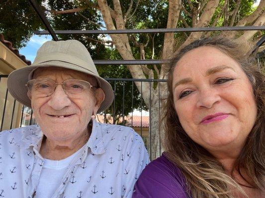 Dad and I sitting in the patio in the Memory Care area a few days ago.