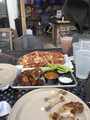 Smoked wings and pizza