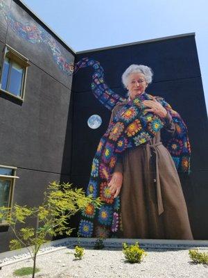 Giant "Freeway Lady" mural by Kent Twitchell at LAVC