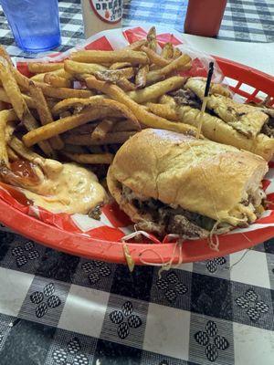 Philly Cheese Steak Sandwich with Fries