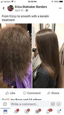 This is her second keratin treatment for unruly hair