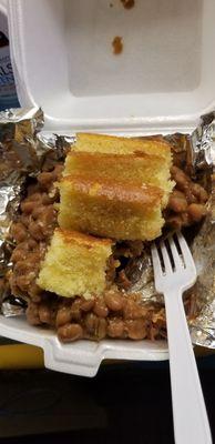 Baked beans with corn bread very good