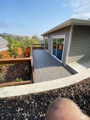 Wood siding handrail wood deck glass doors and paint