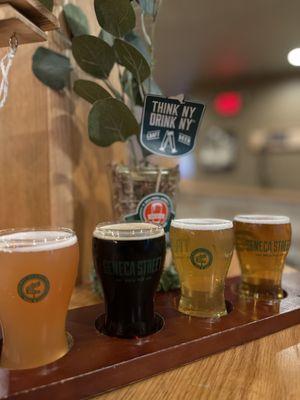 Flight with Raspberry Hefe, Peanut Butter Porter, Pumpkin Ale, Wetspot Pale Ale