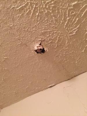 The bathroom ceiling that nobody has come to fix!