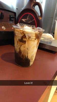 Caramel iced coffee with shot of expresso