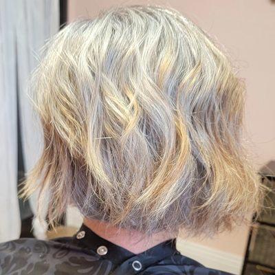 Asymmetrical bob shown with soft beach waves