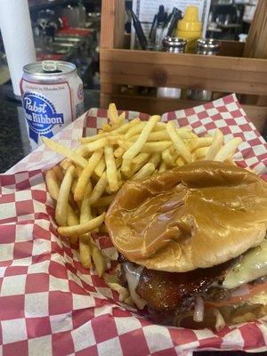 My burger and a PBR!!!