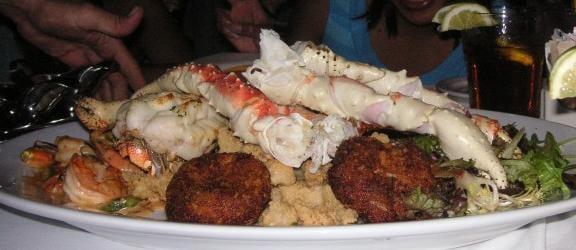 Seafood platter - Salmon, halibut, 2 lobster tails, 5 crab legs, 2 crab cakes, & shrimp scampi