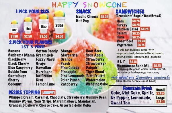 Snowcones menu