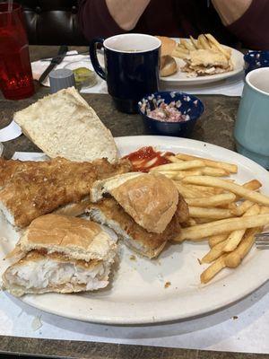 Rye's has the best-tasting fish sandwich; perfect bun & really large cod serving.