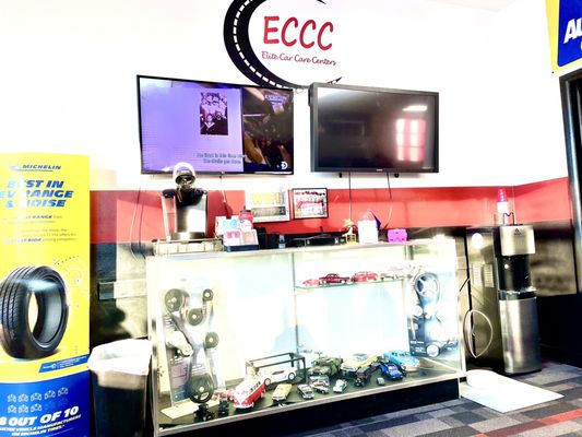 Coffee bar,  model car display & Tv