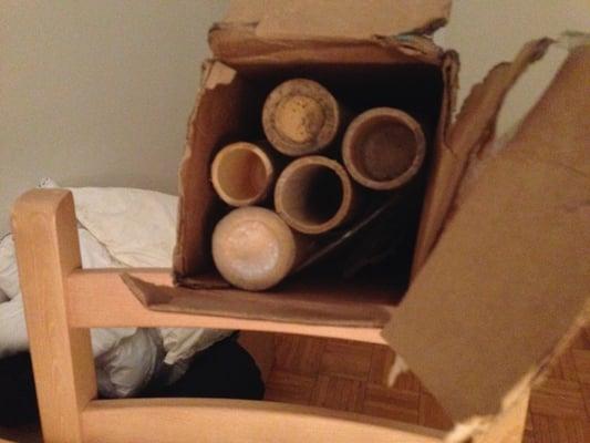 This is how my package arrived: torn open and covered in mildew - no reaction to my complaint from sunset bamboo