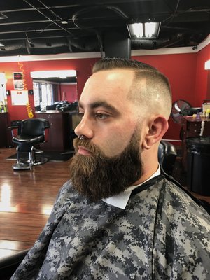 Skin Fade Comb over with a Tapered Beard