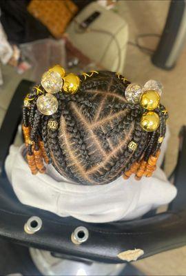 Midlarge stitch braids with double ponytail finish (kids accessories included)