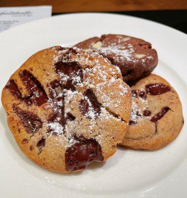 In-room dining. Fresh cookies! Chocolate chip and chocolate cookie with white chocolate chunks