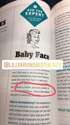 Answering your dermaplaning questions in Baltimore Magazine 10/2018