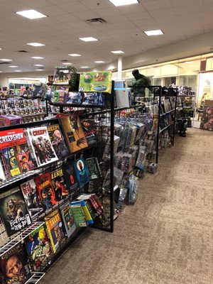 One aisle of toys and comics