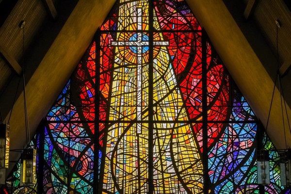 Centennial Stain Glass window in Sanctuary.