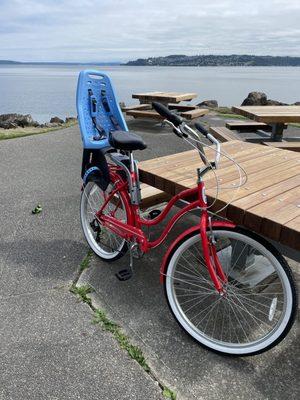 Bike with child seat installed.