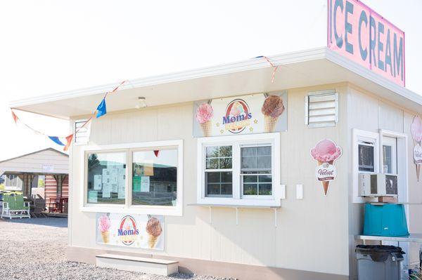 Mom's Ice Cream serves hand dipped flavors from Velvet, soft serve and home made waffle cones.