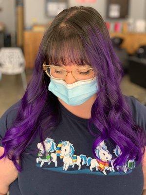 Ombré purple hair dye and cut