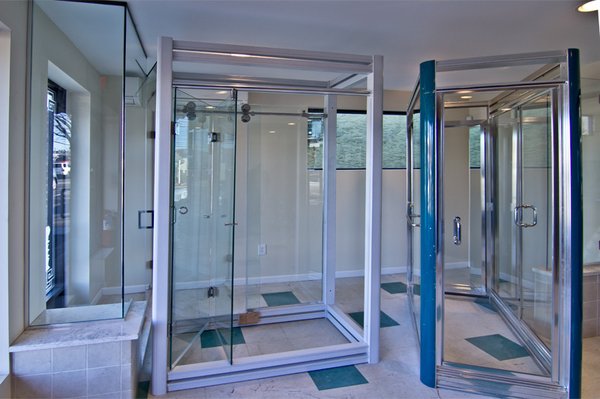 We clean the displays, the walls and windows for this store that make custom shower doors.