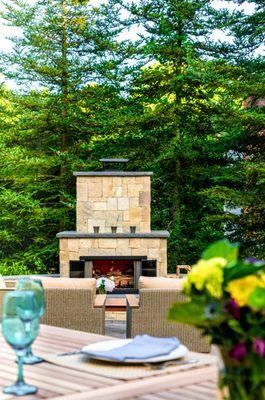 Outdoor wood burning fireplace.