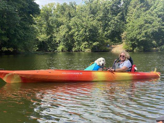 Happy doggo with his owner paddling during our 2022 Doggie Paddle event.